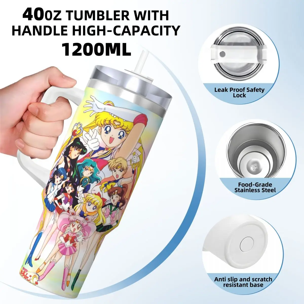 S-Sailor Moons Friends Shot Stainless Steel Tumbler Camping Mugs Cup Large Capacity Coffee Mug Hot Drinks Milk Tea Water Bottle