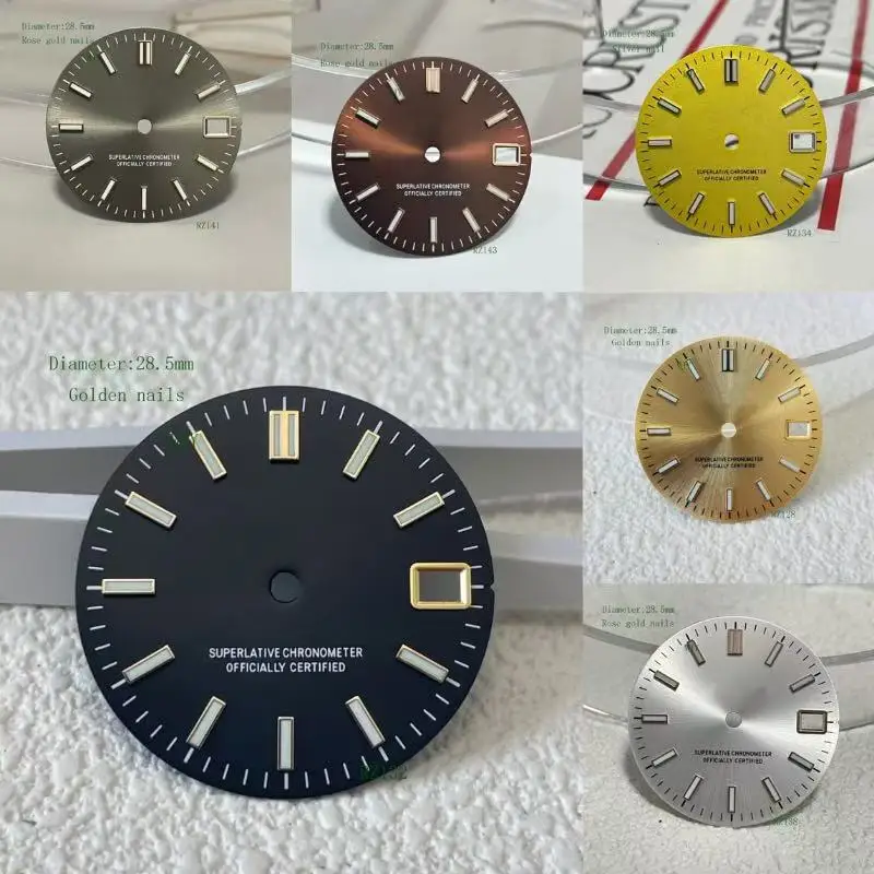 28.5mm NH35 S Logo Dial Ice Blue Gold Orange Gray Dial For NH35 Movement Green Lumen Hands NH35 Date_Just S Dial WatchMods