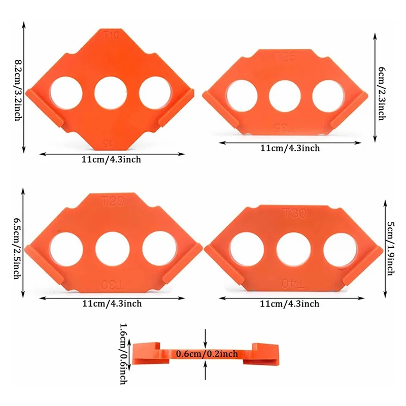 4-teiliges Set Radius Jig-Fräsvorlagen, ABS + CNC-Fräsvorrichtung mit hoher Härte, Ecken R10-15 R25-35 R20-30 R30-40-N38R