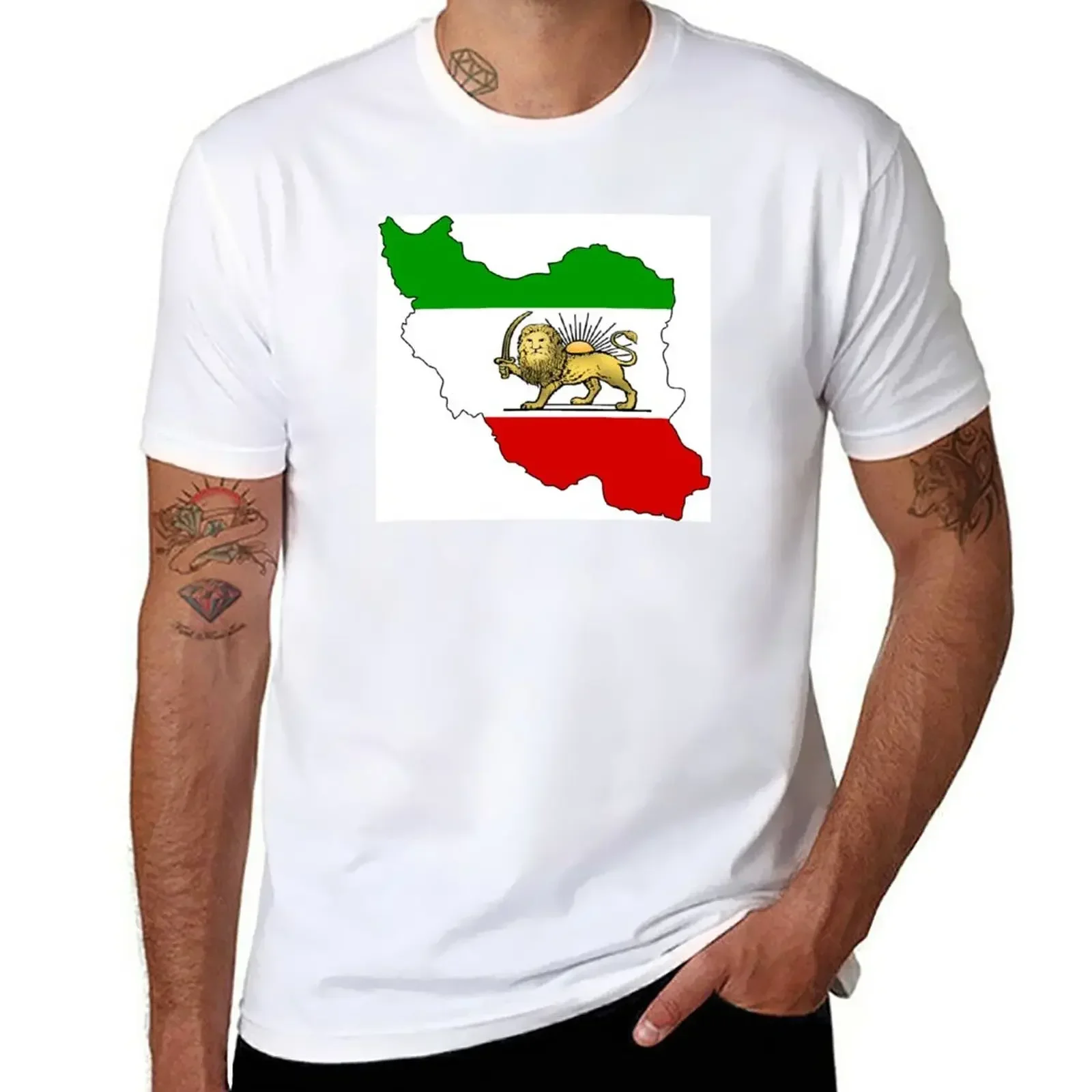 Mens Clothes Lion & Sun Flag  of Iran T-Shirt Tees Customs Design Your Own Oversized Harajuku Men Clothing Graphic T Shirts