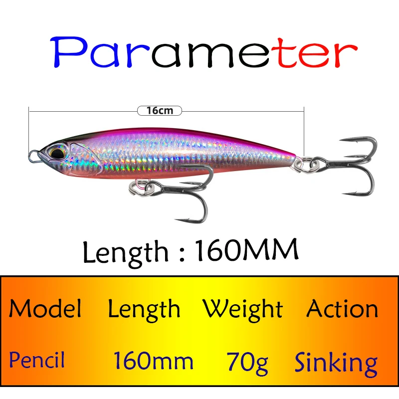 Testar Fishing Lure 160mm 70g Boat Trolling Sinking Pencil Bait Artificial Laser Hard Bait Saltwater Stickbait for GT Tuna Pesca