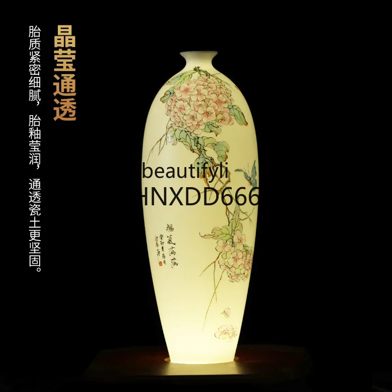 Hand-painted Blessing Sheep Fat Jade Porcelain Vase Living Room Wine Cabinet Study Room Curio Cabinet Decoration