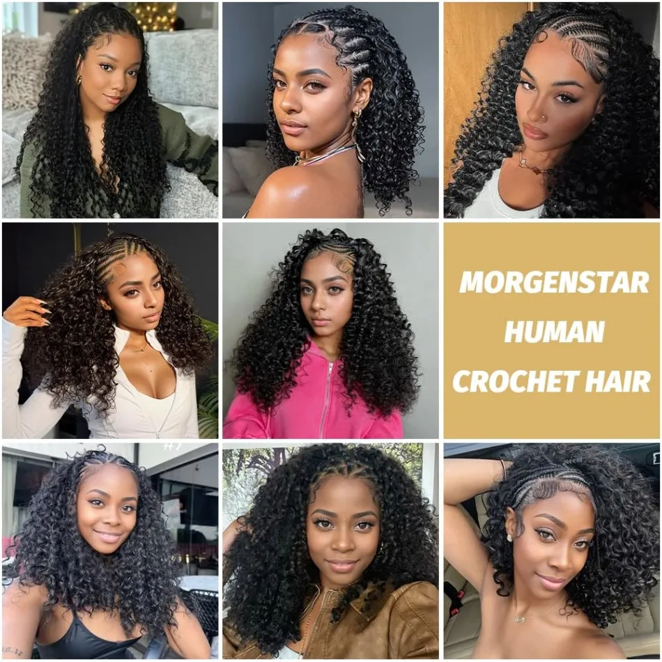 Burmese Curly Crochet Human Hair Extension Water Wave Brazilian Weave Pre Separated Knotless Feather Crochet Hair Bundles Black 30 Inch Deep Wave Curly Human Hair Wigs
