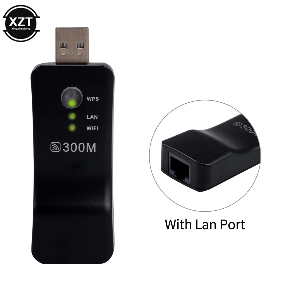 300mpb USB bezprzewodowy WiFi Smart TV Adapter sieciowy uniwersalny HDTV RJ45 Port Lan Repeater AP WPS dla Samsung Sony TV