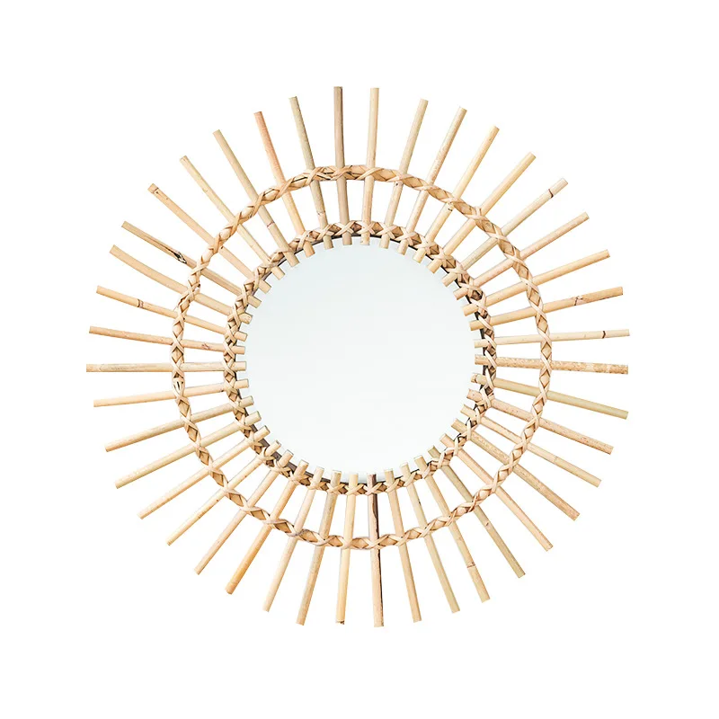 

Rattan hanging wall Nordic homestay makeup mirror, hand-woven wall decoration wall hanging round mirror