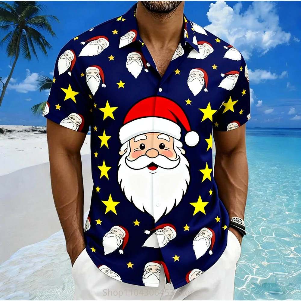 

Men's Christmas New Year Festive Festive Atmosphere Shirt Beach Vacation Casual Party Travel Outdoor Short-sleeved Lapel Top