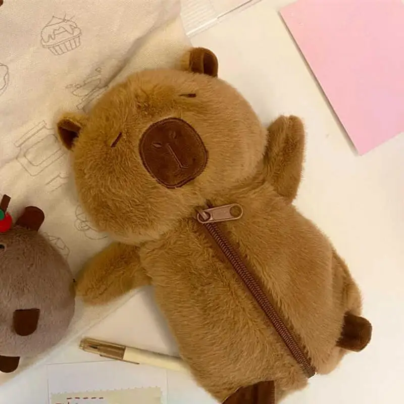 Creative Plush Capybara Pen Bag Large Capacity Pencil Case Multifunctional Stationery Storage Bag Pen Bag Gift