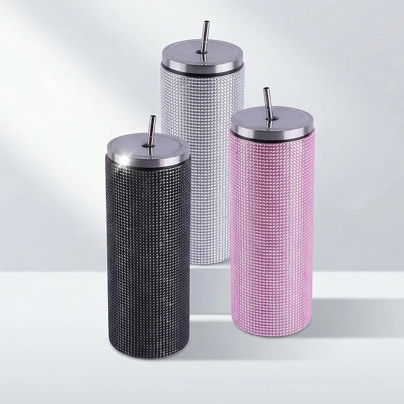 

20oz Bling Rhinestone Thermos Bottles Stainless Steel Insulation Cup Double Layer Vacuum Flasks With Straw Water Bottle