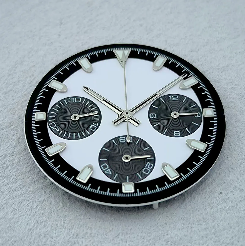 VK63 크로노 그래프 다이얼 29.5mm 맞춤형 로고 팬더 다이얼 녹색 빛나는 다이얼 맞는 VK63 쿼츠 무브먼트 시계 액세서리