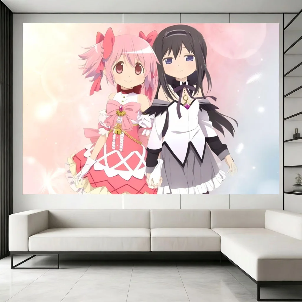 1pc Magical Girls Hand In Hand Tapestry Pastel Bubble Background Wall Hanging Dreamy Cartoon Decor Bedroom Dorm Fan Home Gift