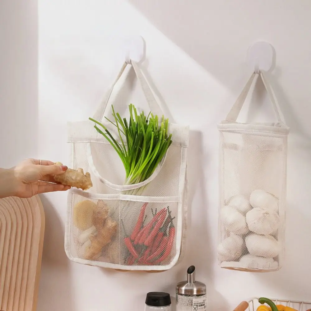 

Large Capacity Vegetable Storage Bag Widen Handle Hollow Underwear Socks Hanging Bag Reusable Breathable Kitchen Mesh Bag Home