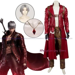 Devil Cos May Cry 3 Cosplay Costumes Dante Men's Game Uniforms Wig Red Long Poncho Jacket Set Halloween Carnival Costumes