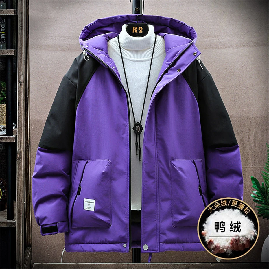 8XL Plus Size Down Jacket Men Winter Warm Thick Jackets Fashion Patchwork Puffer Jacket Winter Hooded Down Coat Male