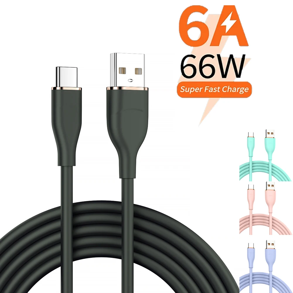 6A 66W Fast Charging USB C Cable Liquid Silicone Type C Data Cord For Xiaomi 13 Samsung S23 Huawei P50 POCO X5 Oneplus iPhone 15