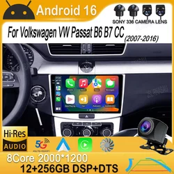 Multimedia Player Android 16 For Volkswagen VW Passat B6 B7 CC 2007-2016 Carplay Auto GPS Car Radio 4G+WIFI QLED 2din 360 Camera