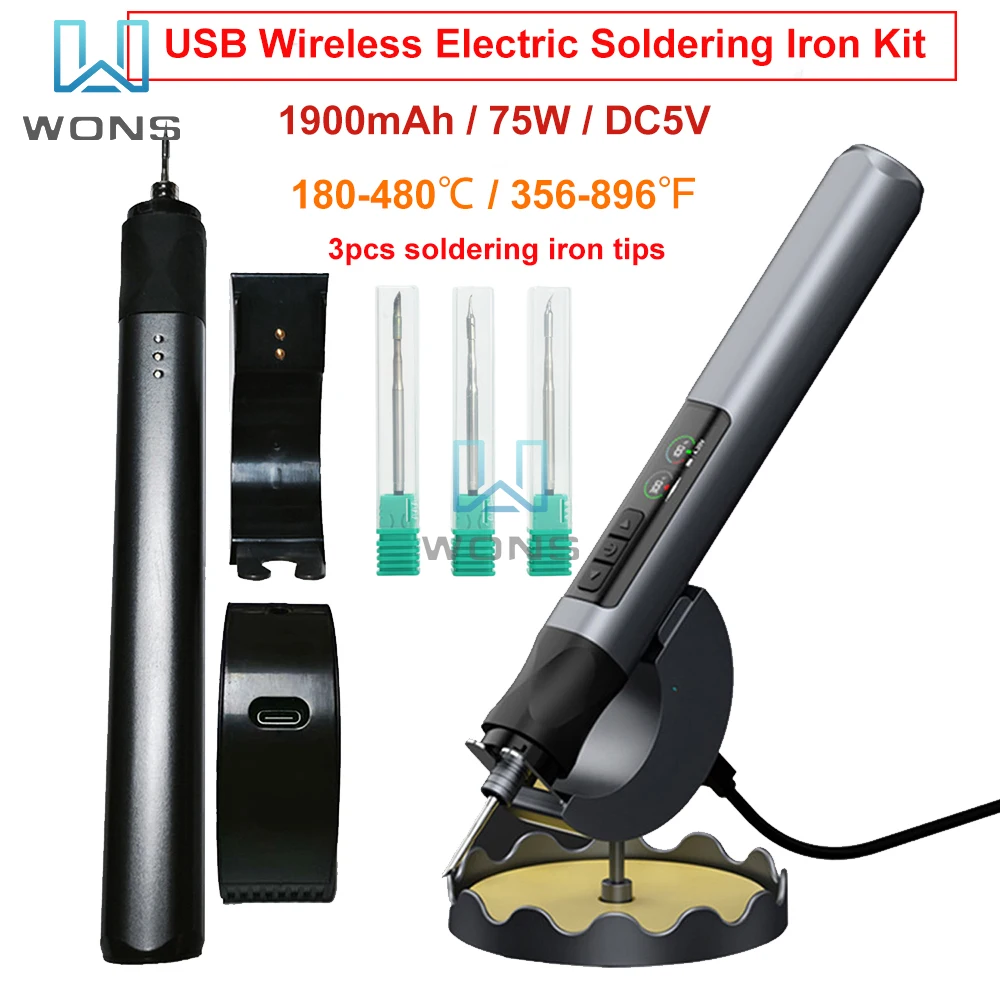 

USB Wireless Digital Electric Soldering Iron 1900mAh Smart Soldering Pen Adjustable Temperature 180-480℃ Welding Repair Tool