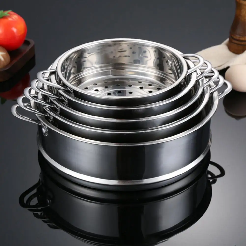 Vegetable Steamer Multiple Layers Anti-rust Food Grade Upper Steaming with Handle Stainless Steel Buns Steamer Home Supply