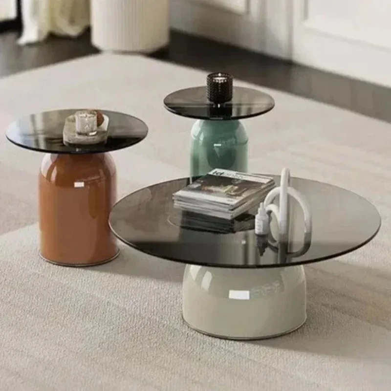 Living Room Home Light Luxury Tempered Glass Coffee Table Round Simple High-end Coffee Table Creative Combination Coffee Tabless