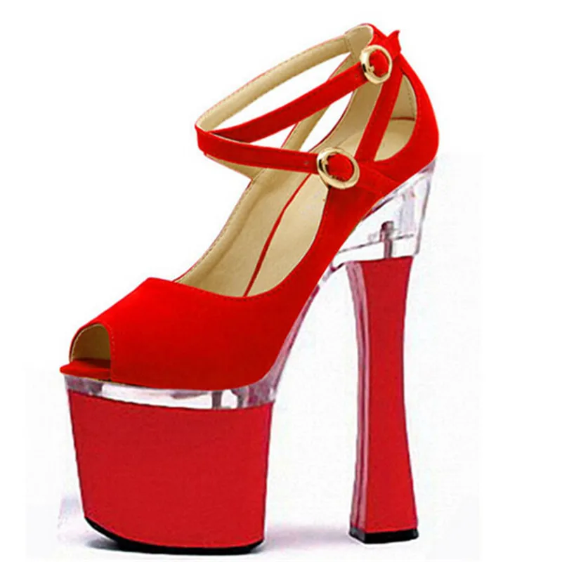

7 inch spool peep toe fashion shoes star performance shoes 17-18 high thick heel sandals sexy clubbing party shoes