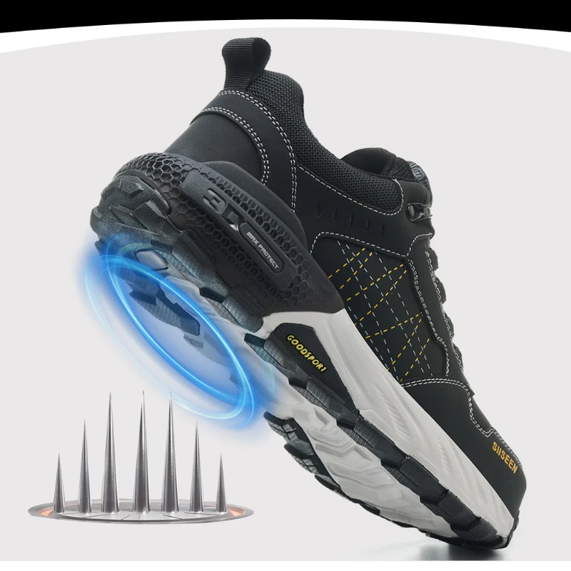 Safety Shoes Men with Rotating Buttons Anti Smashing Steel Toe Shoes Anti Slip Wear-resistant Work Shoes Indestructible Boots