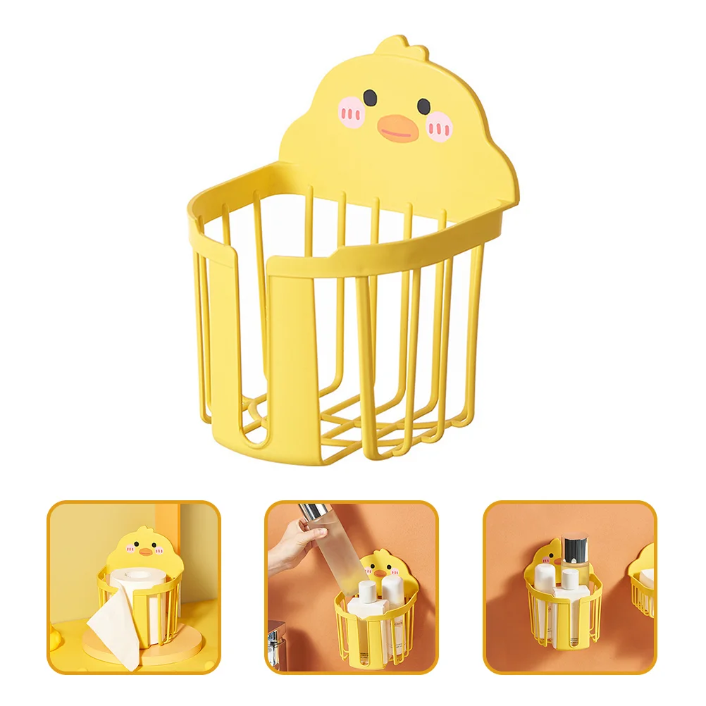 

2 Pcs Little Yellow Duck Paper Towel Holder Wall Mounted Stand Tissue Napkin Multi-functional Rack Toilet Shelf Pp