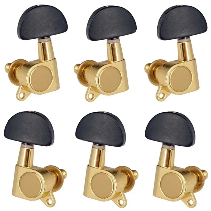 A Set 6Pcs Black Big Semicircle Button Electric Acoustic Guitar Tuning Pegs Tuners Sliver Machine Heads Parts