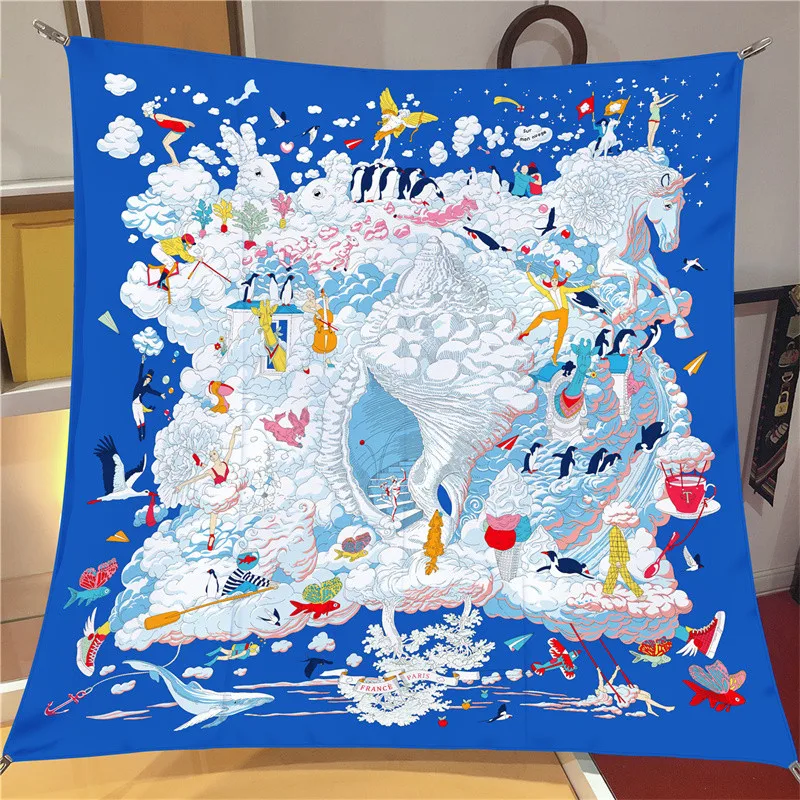 

Шелковый платок POBING из твила с европейским принтом лошади, квадратные шарфы, эшарпы, фуляры, женские накидки, банданы, роскошный хиджаб