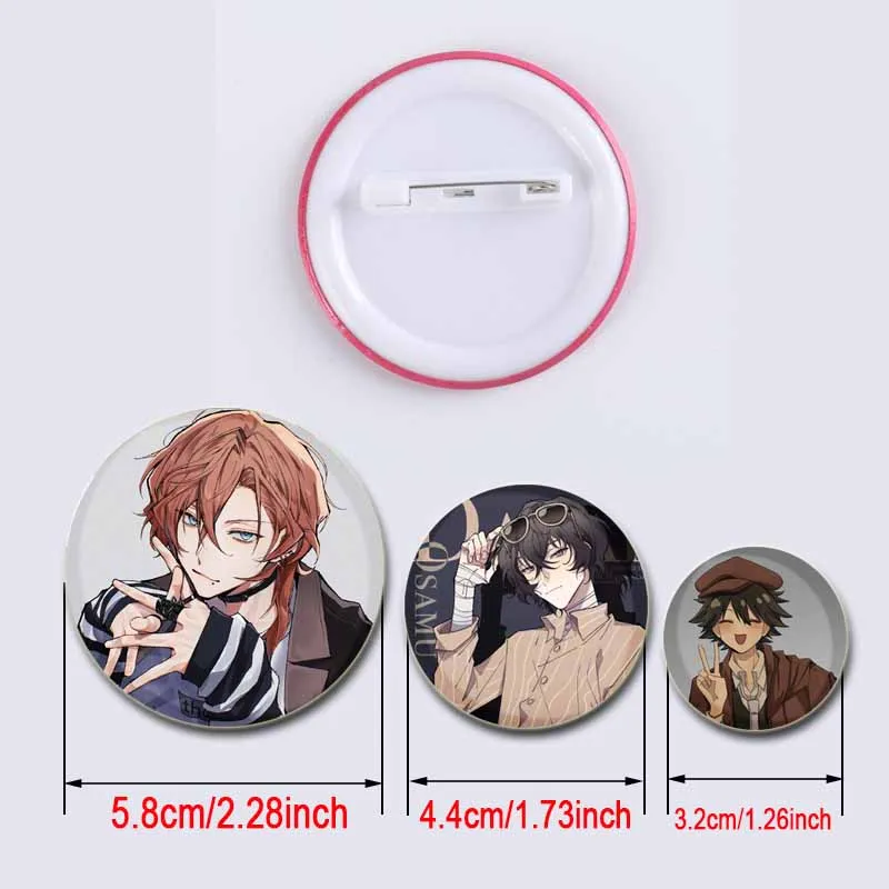 Anime Brooch Cartoon Figures Akiko Yosano/Osamu Dazai/Atsushi Nakajima Badge Snap-in Button Pins for Backpack Accessories Gifts