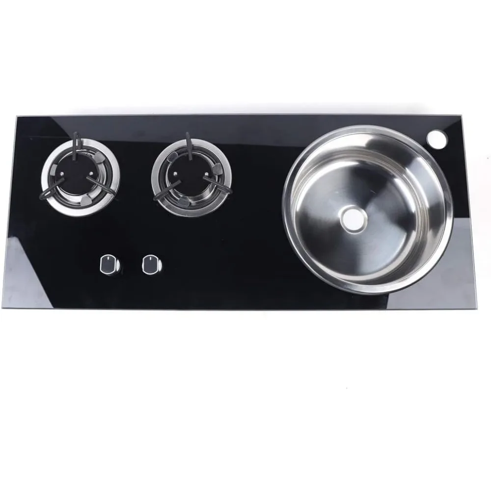 Kompor Gas Cookto, 2 Tungku Kompor Gas Built-in Kompor Gas LPG dengan Wastafel Kombinasi Dapur untuk RV Camper Caravan Ou