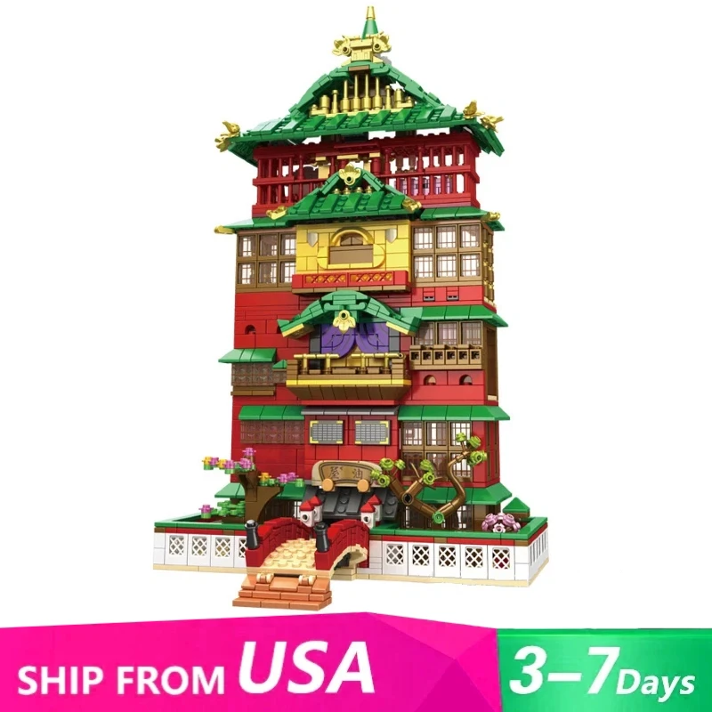 1868 Uds. Película japonesa ciudad misteriosa bloques de construcción Anime clásico vista a la calle casa sin rostro figura modelo juguetes regalo de Navidad