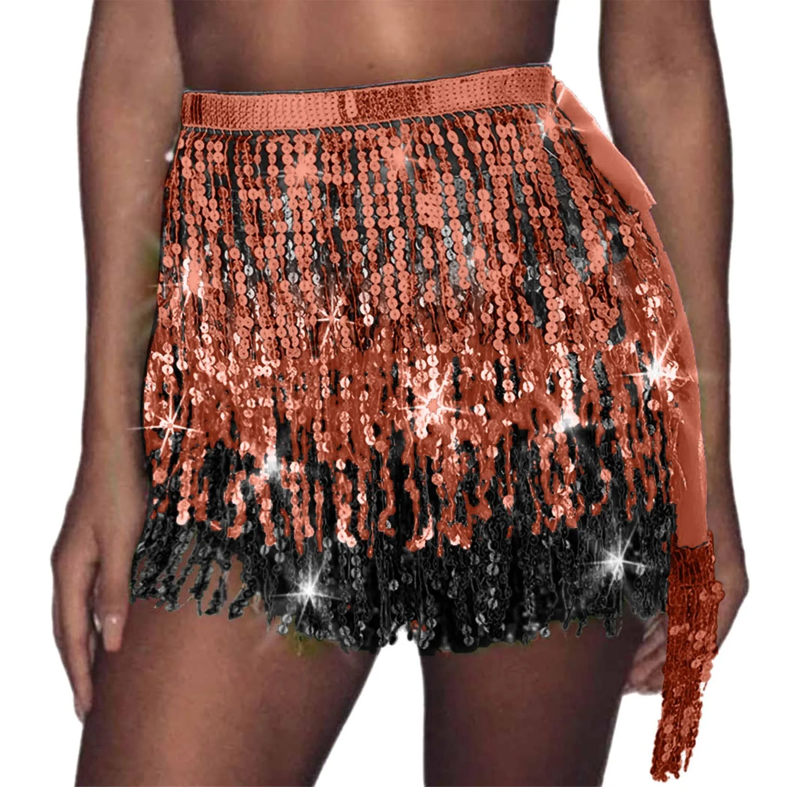 Summer Women Tassel Fringe Sequin Skirts Beach Short Sequin Belly Dancer Costume Taed Skirts Sexy High Waist Mini Skirts