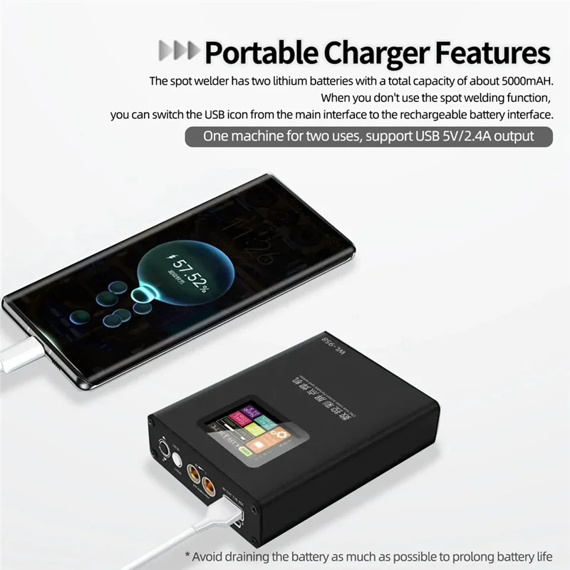 PORK-Nieuwe WL-958 Draagbare CNC Spot Lasser Kleurenscherm 2.1A Snel Opladen Voor Telefoons Batterij Lassen USB 5 V/2.4A Uitgang