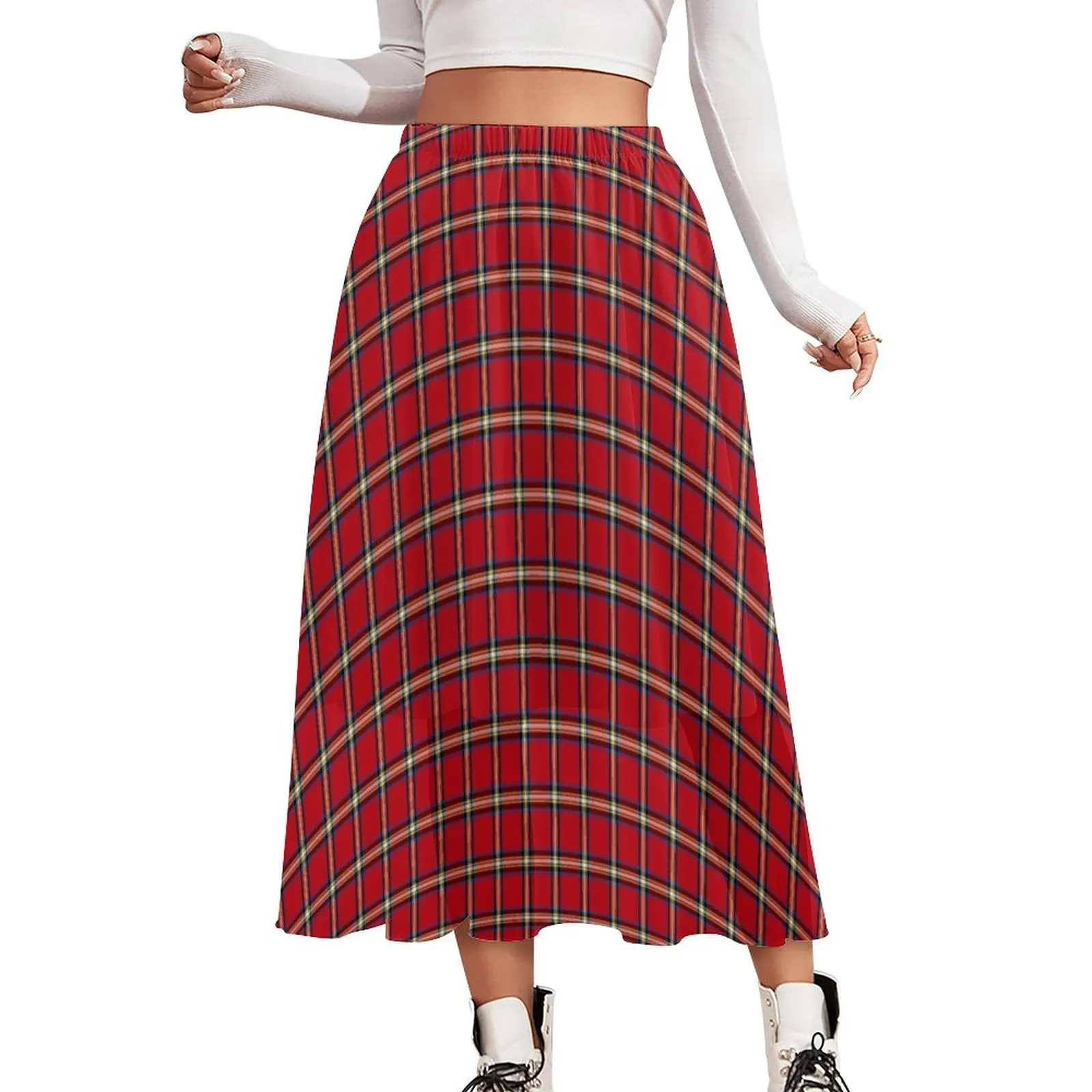 Red Plaid Skirt Vintage Check Street Style Long Skirts Modern A-line Skirt Ladies Design Oversized Clothes