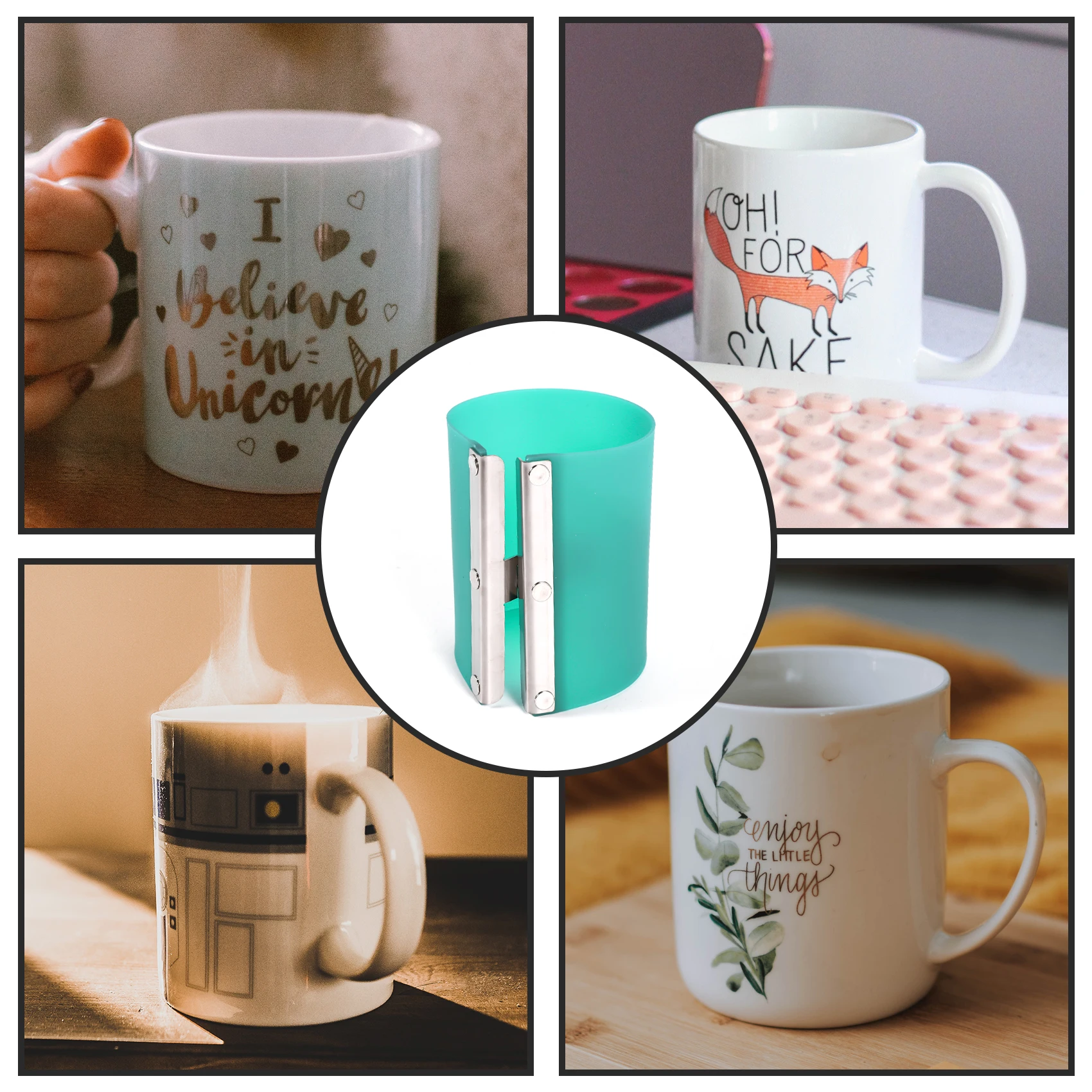 

ABFA 4Pcs Silicone Mug Wrap for Sublimation Mugs 11OZ Mug Wraps for Sublimation in Oven 3D Silicone Mug Wrap Sublimation