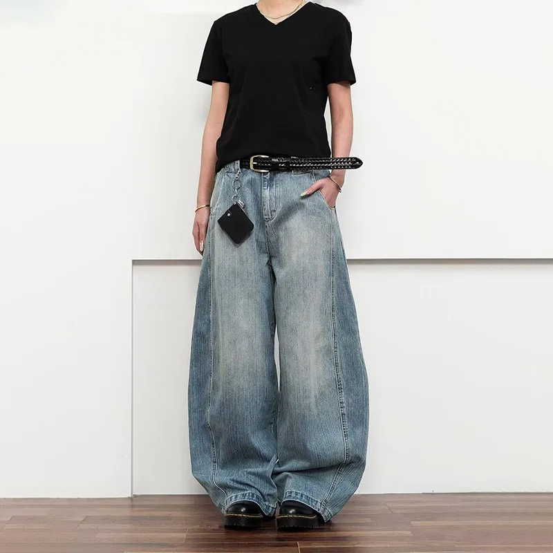 

Retro Ripped Jeans Men's Autumn Korean Version Wide Leg Pants Streetwear Casual Straight Leg Curved Knife Pants Baggy Jeans