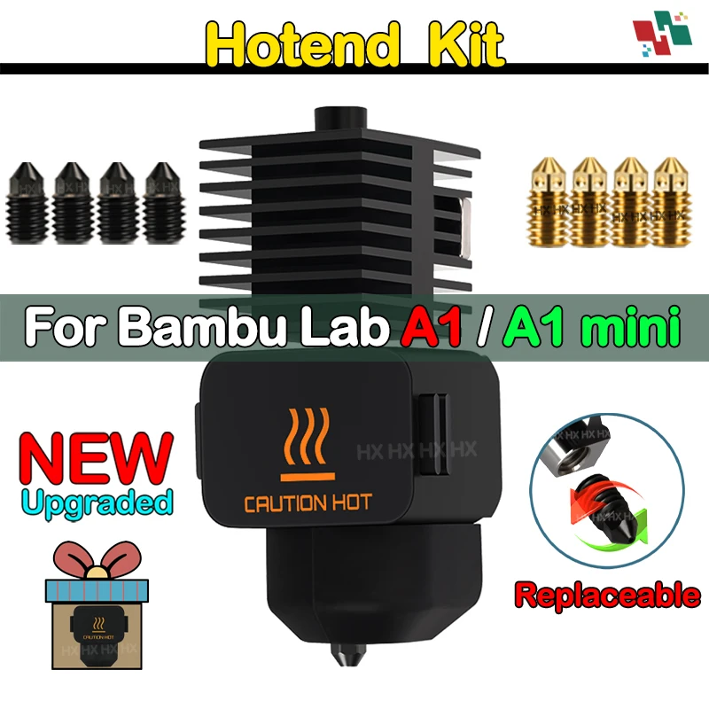 For Bambu Lab A1 mini Hotend Kit 0.2/0.4/0.6/0.8MM Nozzle Hardened steel For Bambu Lab A1 Nozzles Assembly 3D printer Hot end