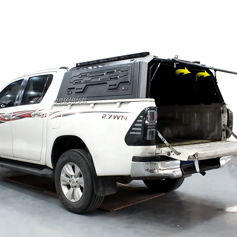 Steel Pickup Hardtop Canopy, Heavy Duty Bed Cover Camper Topper for Toyota Hilux Revo D-Max BYD Shark, Waterproof Offroad, Black