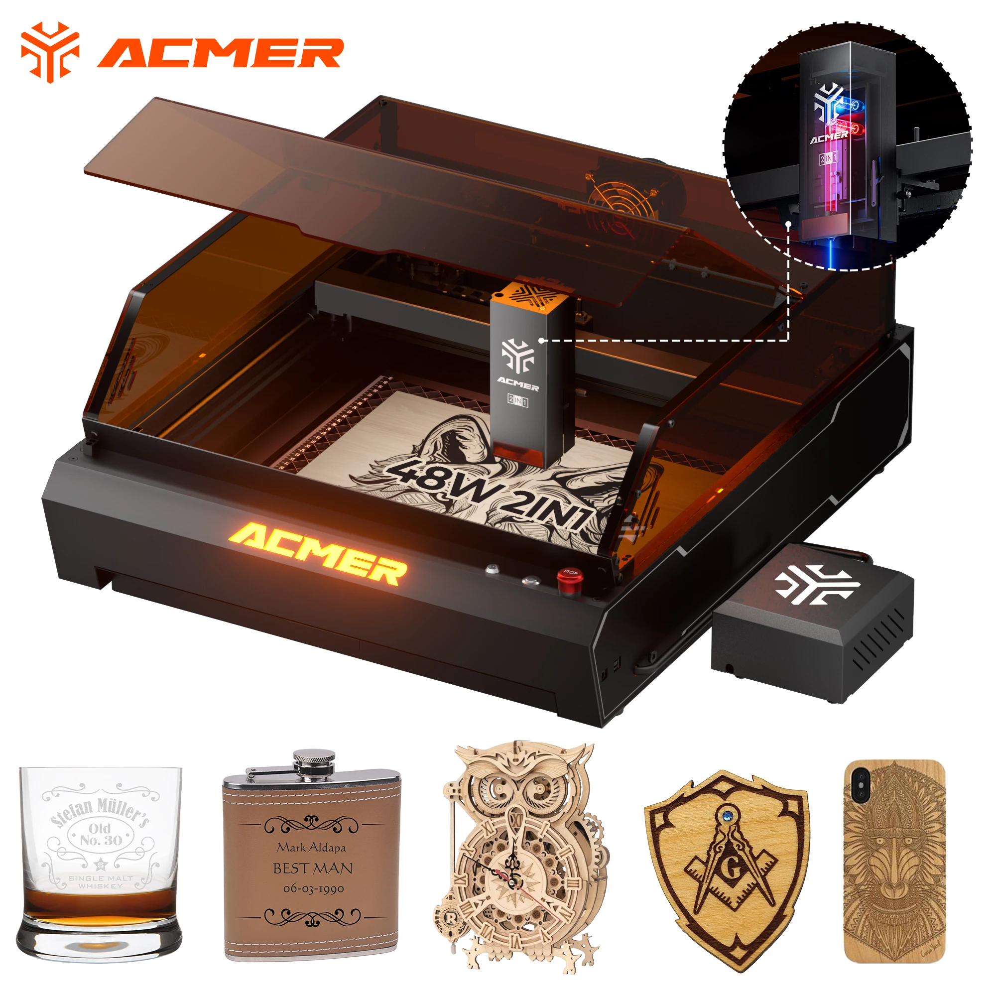 ACMER P3 Laser Cutter Engraving CNC Cutting Machine Fully Enclosed Dual Laser High Speed Woodworking Engraving Machine Tool