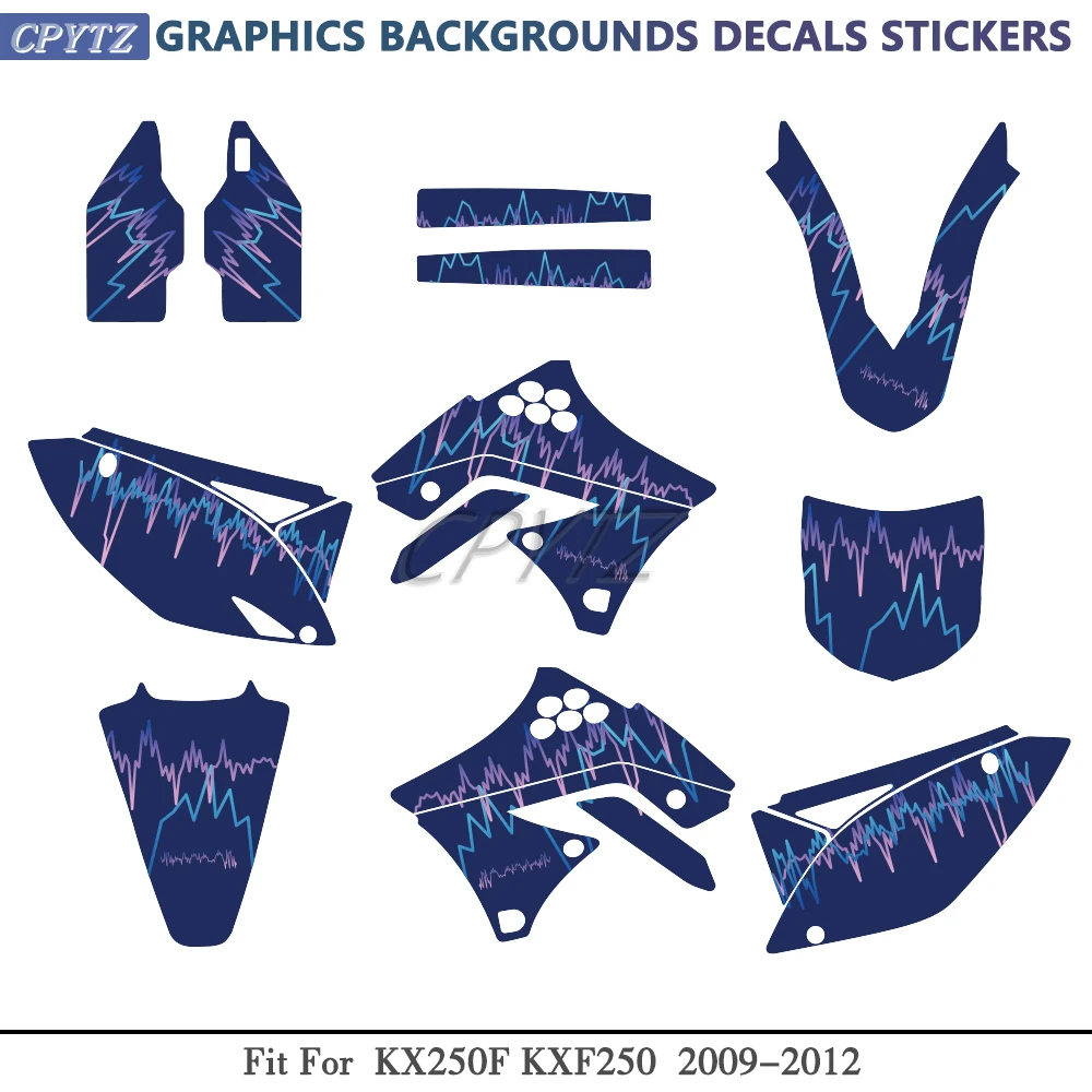 Fit for KXF250 KX250F 2009 2010 2011 2012 Graphics Backgrounds Decals Stickers Custom Number