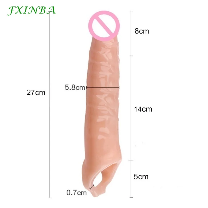 FXINBA 25/27cm Huge Realistic Penis Sleeve Extender Big Cock Sleeve Dick Enlargement Sex Toys For Men Delay Reusable Condom