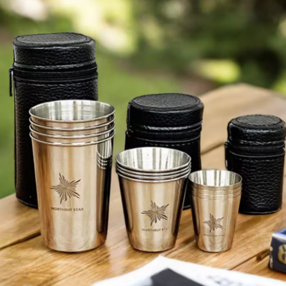 

Outdoor 304 Stainless Steel Cup Set Camping Cup with Bag Mug Travel Coffee Cup Picnic Barbecue Beer Cup Drinking Water Mug