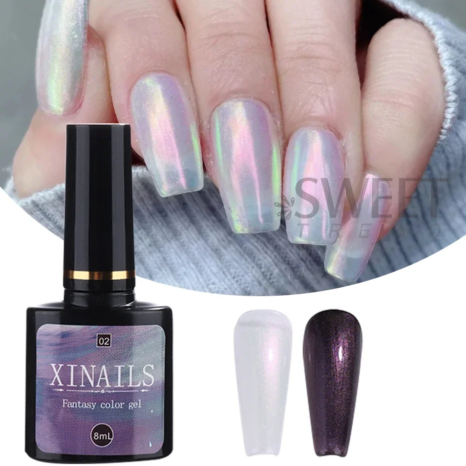 8ml Aurora Top Coat Gel Nail Polish Iridescent Pearl Effect Top Coat Long Lasting Manicure Soak Off UV Nail Gel Manicure Varnish