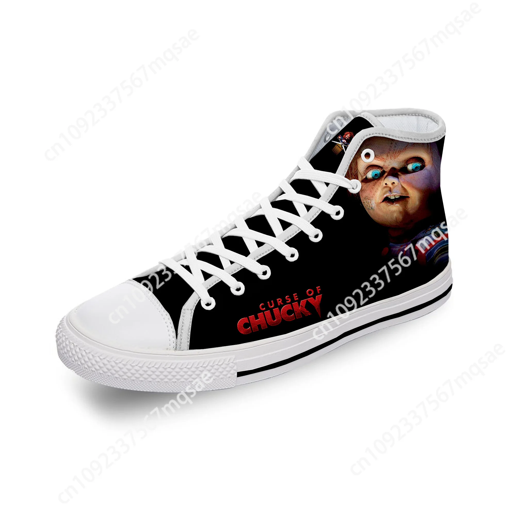 Movie Horror Childs Play Chucky White Cloth Fashion 3D Print High Top Canvas Shoes Men Women Lightweight Breathable Sneakers