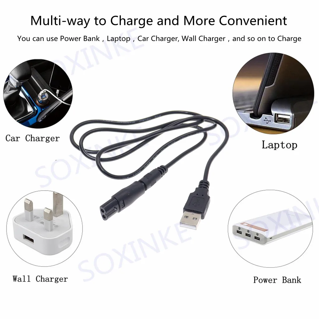 8 PCS Power Cord 5V Replacement Charger USB Adapter Suitable for All Kinds of Electric Hair Clippers