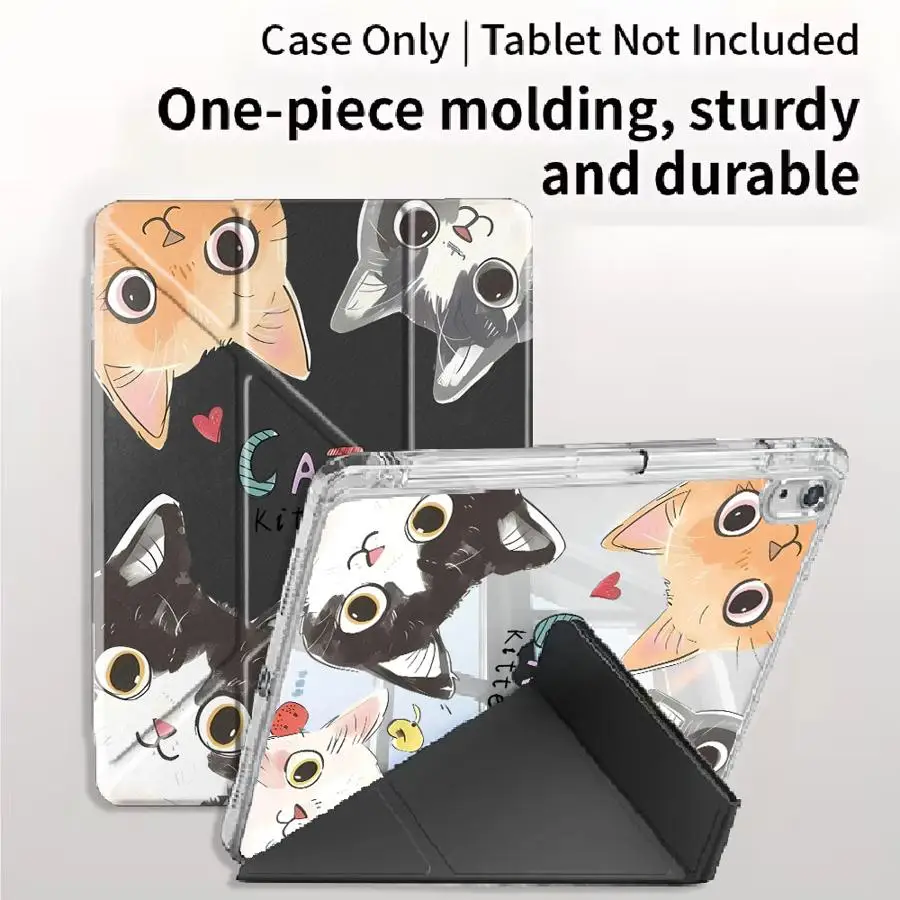 Cartoon Cute Cat Y-Fold Holder Cover Tablet Case For iPad Air 4 5 M3 M2 1 2 M4 11inch Mini 6 7 Pro 11th 10th 9th 8th 7th