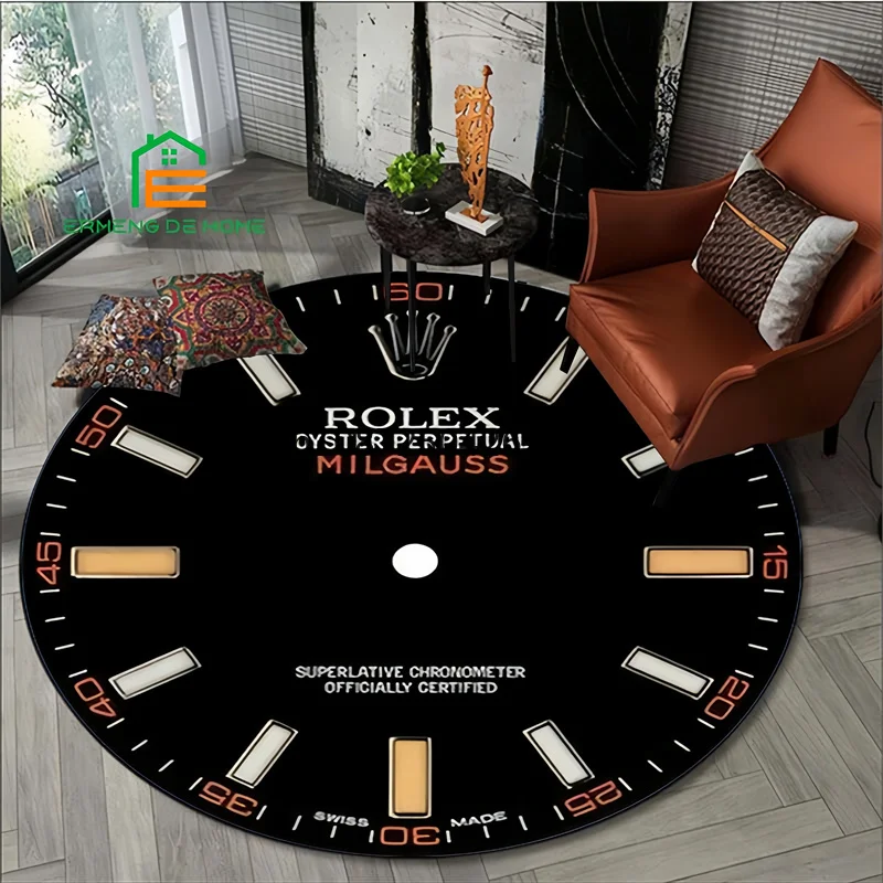 

Watch R-ROLEX Printed Round Area Rug Round Carpet Living Room Children's Bedroom Playroom Non-slip Floor Mat