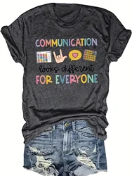 Letter & Pattern Print Crew Neck T-Shirt, Casual Short Sleeve Pullover T-Shirt For Every Day, Women's Clothing