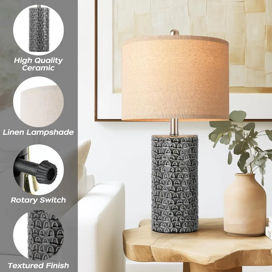 Lampada da tavolo moderna in ceramica da 23 pollici Set di 2 lampade da tavolo per soggiorno Lampade da comodino rustiche per fattoria Lampada da comodino per camera da letto D