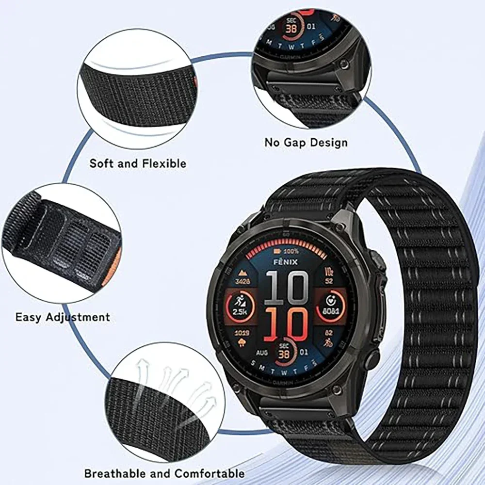 Woven Nylon Band For Garmin Instinct 2X Strap Quick Fit 22 26mm Bracelet for Fenix E 8 7 7X Pro Forerunner 965 955 Solar S70 S62