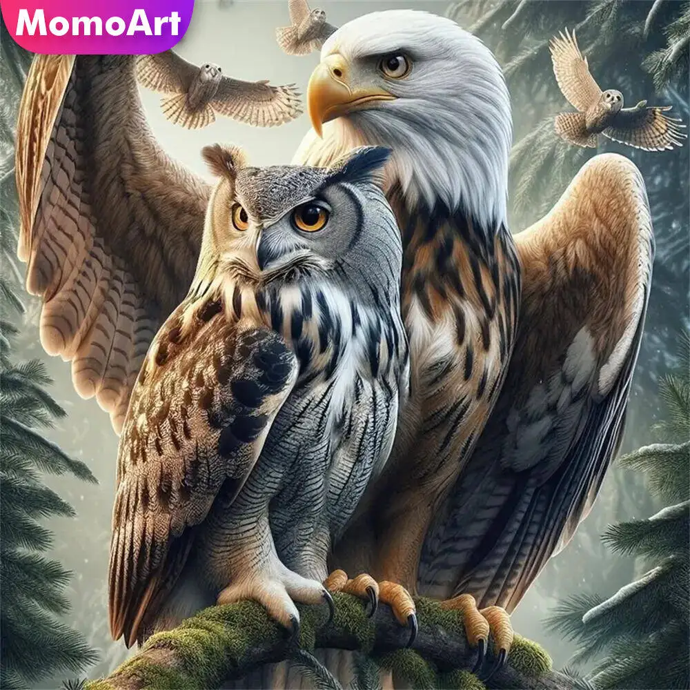 Momoart Full Square Round Diamond Mosaic Owl Animal Painting Bird DIY Diamond Embroidery Eagle Handmade Hobby